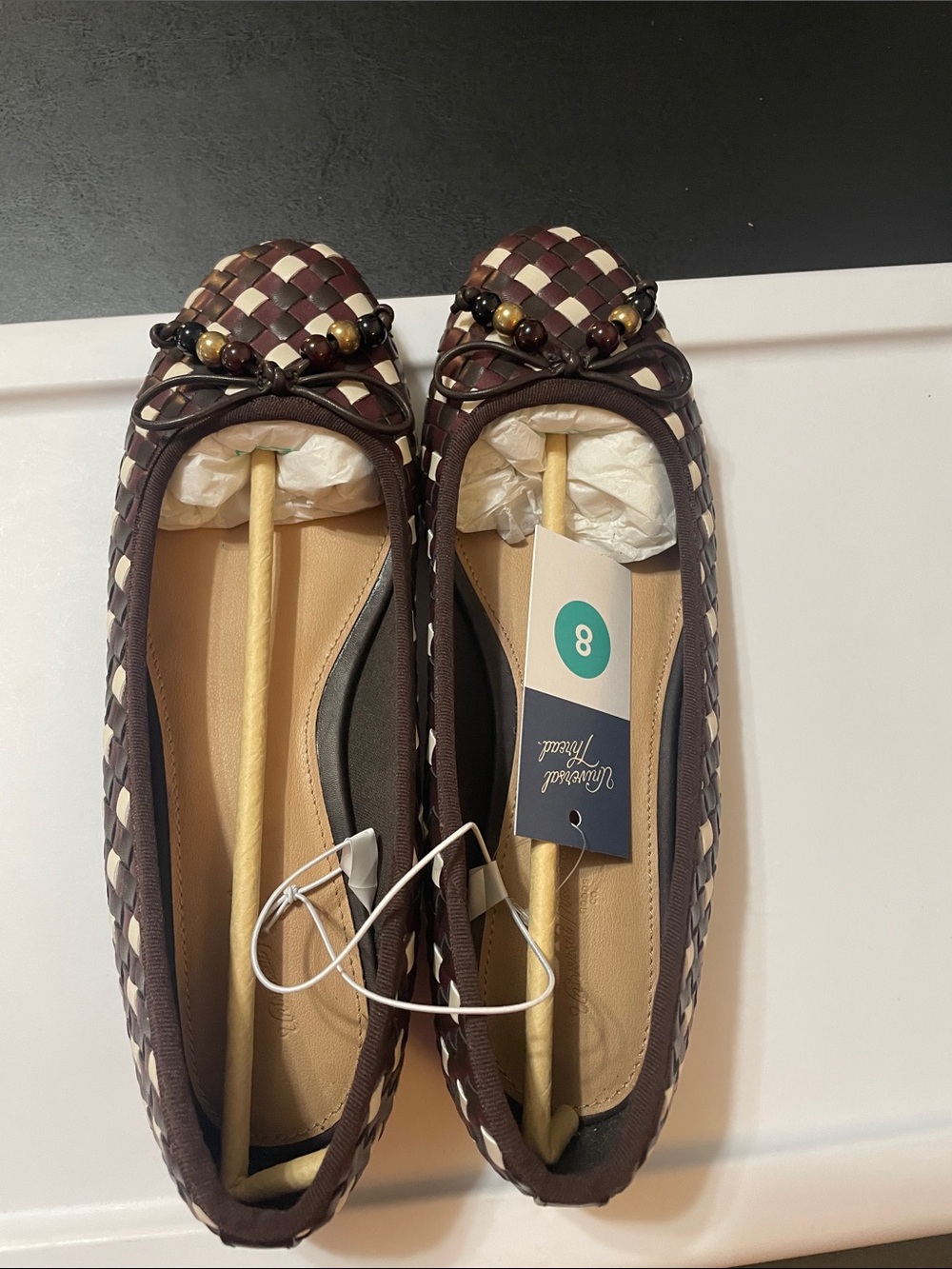 Universal Thread Brown &  Cream Woven Flats w Bead Detail NWT Sz. 8 no box